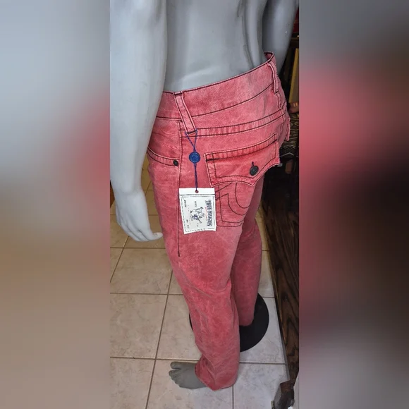 True Religion Men's Slim Jeans in Faded Coral - Picture 6 of 14